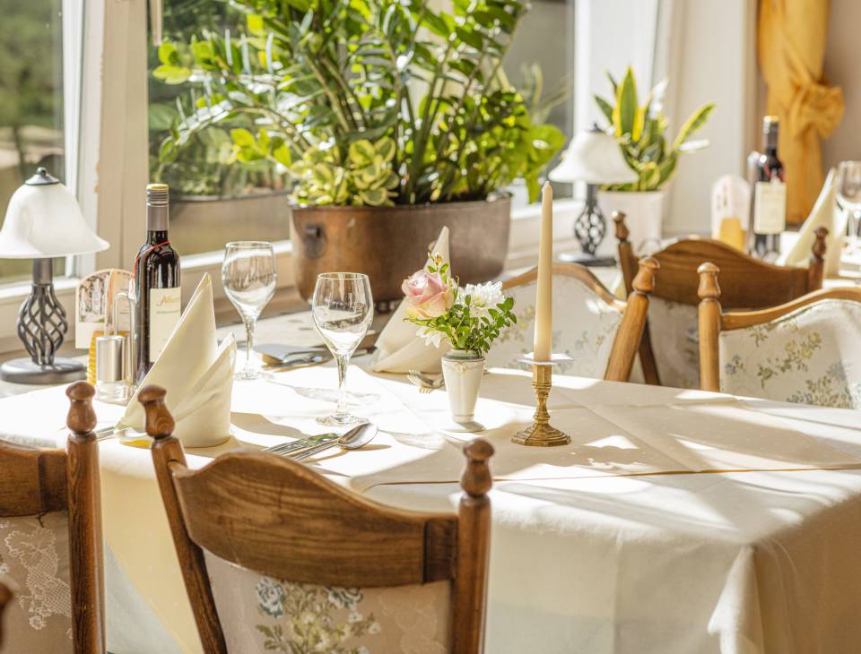 Restauranttisch eingedeckt mit Blick auf dem See
